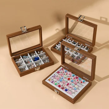 Коробка-органайзер для ювелирных изделий футляр для хранения Бархатный лоток для ювелирных изделий с прозрачной крышкой для колец, серег, ожерелий, браслета, витрины для часов