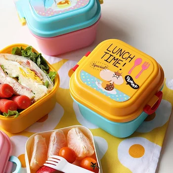 Детский мультяшный пластиковый ланч-бокс для еды Bento Box Контейнер для микроволновой печи Посуда Контейнеры для хранения продуктов