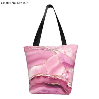 Розово-золотая мраморная сумка для покупок в продуктовых магазинах Элегантная современная сумка для покупок из холста с абстрактными драгоценными камнями, сумка для покупок большой емкости