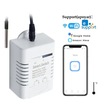 TH16 Smart Switch Беспроводной Контроль Температуры И Влажности 16A WiFi Переключатель Совместим С Alexa Home Умный Дом