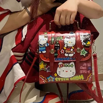 Sanrio Hello Kitty Kawaii Рюкзак Для Женщин Из Искусственной Кожи С Граффити, Мини Школьные Сумки Для Девочек-подростков, Модные Дорожные Mochila y2k