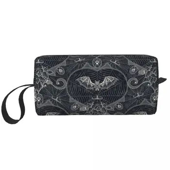 Косметичка с летучими мышами-ведьмами на Хэллоуин для женщин, косметический органайзер для путешествий, кружевные сумки для хранения туалетных принадлежностей Kawaii в готическом стиле на Хэллоуин