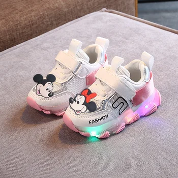 Кроссовки Disney Mickey с подсветкой для мальчиков и девочек на осень 2021 года, новая модная детская повседневная обувь, детская светодиодная обувь для малышей
