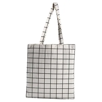 2023, Модная прочная Женская Студенческая хлопчатобумажная льняная сумка на одно плечо, сумка для покупок, Клетчатая Женская Льняная холщовая сумка для покупок