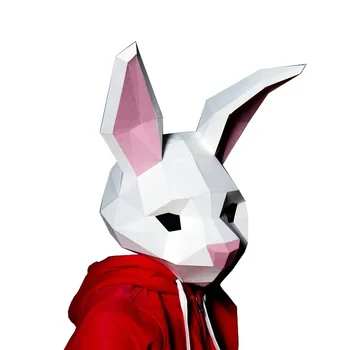 3D бумажная модель, Носимая маска, Кролик, животное, косплей, сделай САМ, Оригами, головной убор, Рождество, Хэллоуин, Выпускной вечер, подарок для девочек