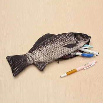 Сумка для карандашей в форме рыбы-карпа, реалистичная косметичка, креативный школьный канцелярский футляр на молнии, Сумки для ручек, Детские подарки