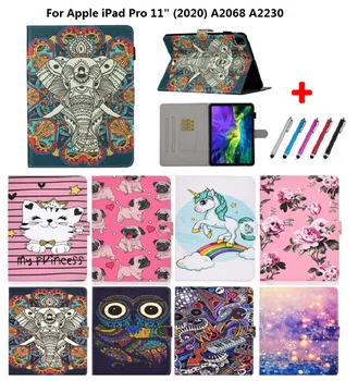 Для IPAD Pro 11 Case 2020 Elephant Puppy Flower Кожаный Чехол для планшета Для iPad Pro 2020 Case 11 дюймов A2068 A2230 2018 Подарочная Ручка