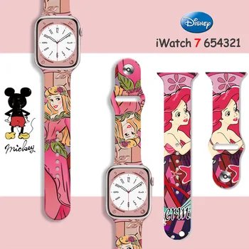 Силиконовый Браслет-ремешок Disney Princess Mickey для Apple Watch Band 1/2/3/4/5/6/7 SE Smartwatch iWatch 40 мм 38 мм 42 мм 44 Мм Ремешок