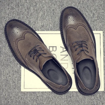 Мужские оксфордские туфли ручной работы с крылышками, серые кожаные мужские модельные туфли с перфорацией типа 