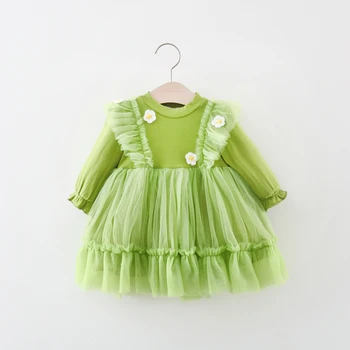 Сетчатое платье для девочек, платья с цветочным рисунком для малышей, платья для маленьких девочек, Повседневная Детская одежда в стиле Кэжуал